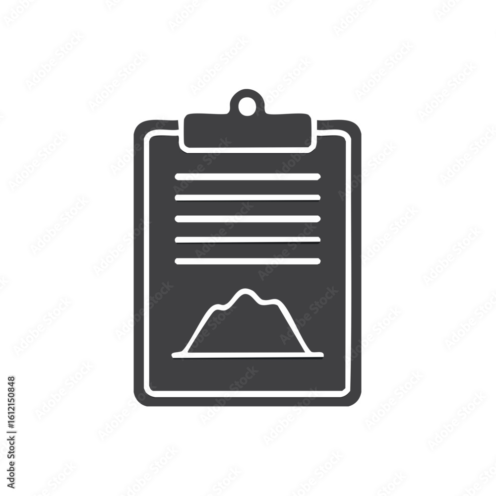 Poster clipboard with data chart and text lines on black background - business analysis, presentation