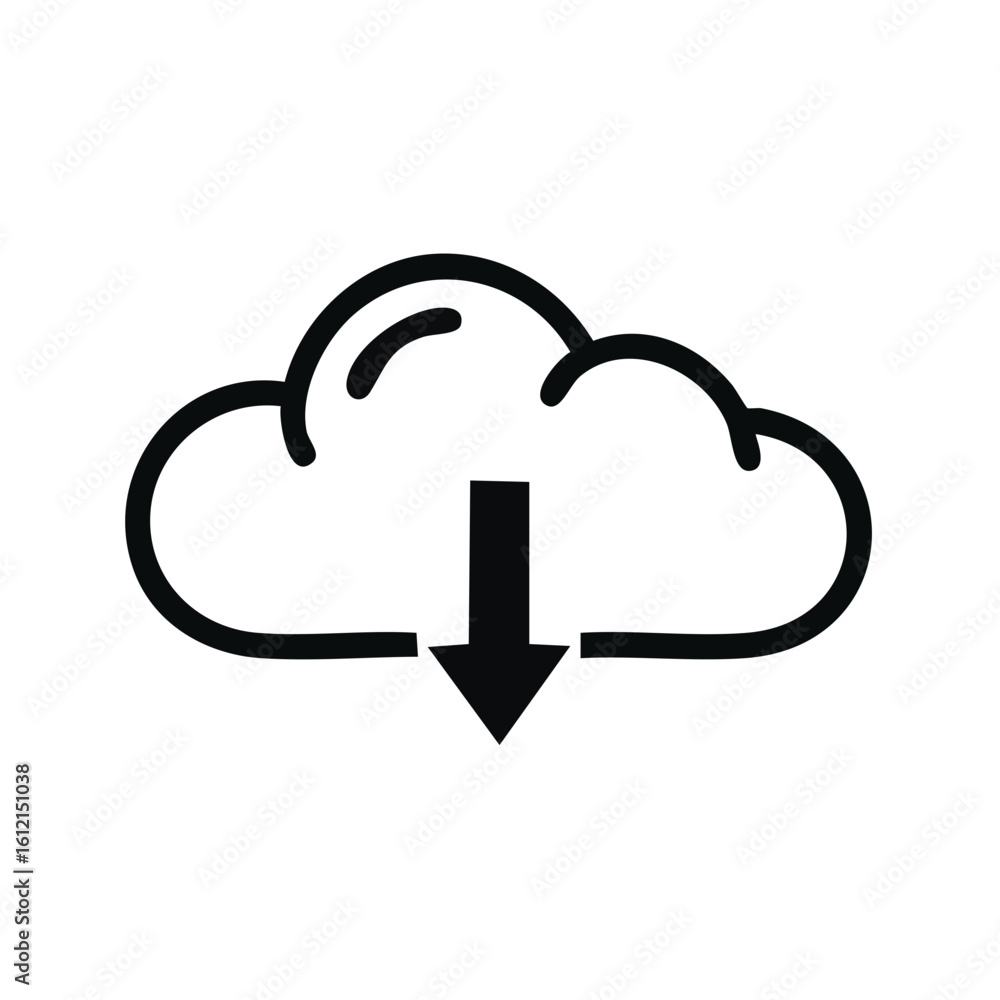 Poster cloud download icon simple linear design data transfer computing technology