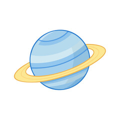Fototapeta premium Cartoon planet illustration with rings on black background for educational or decorative use