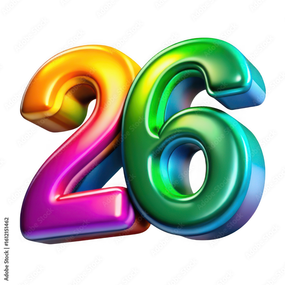 Poster 3d colorful number 26 isolated on transparent background