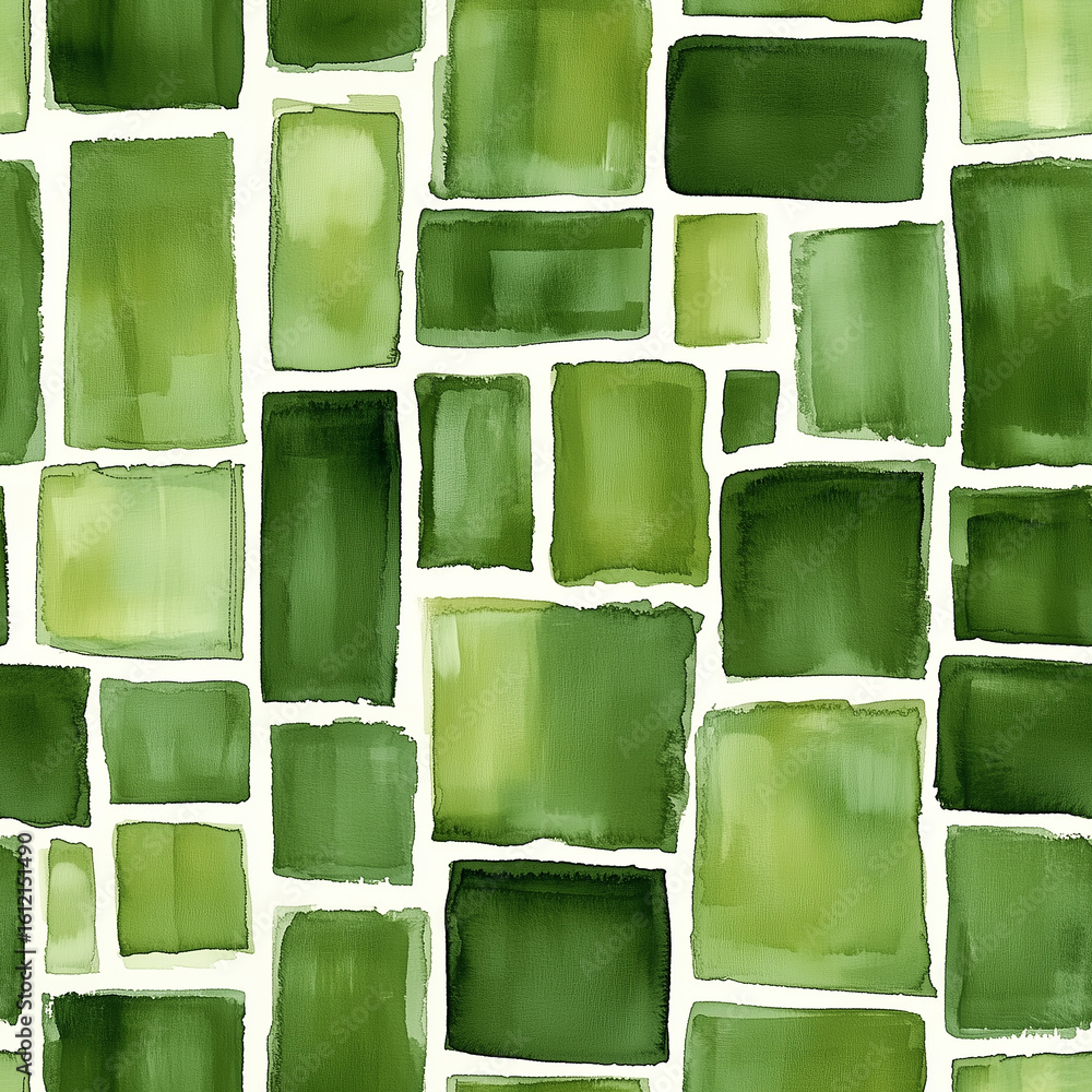 Poster decorative green watercolor rectangles create a vibrant abstract pattern on a light background