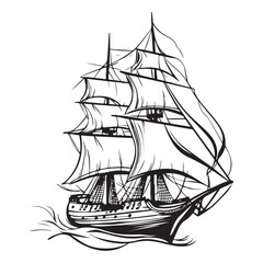 Ancient Sailboat silhouette vector illustration