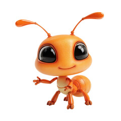 Cute orange cartoon ant character posing cheerfully in a bright setting during daytime