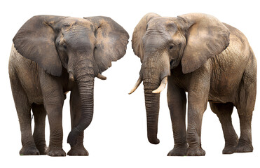 Obraz premium Pair of elephants in opposite pose on a transparent background