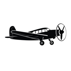 Vintage single engine propeller airplane silhouette isolated on white background