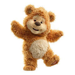 Playful teddy bear character dancing joyfully in a cheerful, animated setting