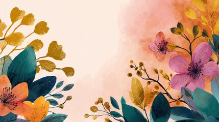 Autumn flower watercolor art background vector. Wallpaper design with floral paint brush line art. leaves and flowers nature design for cover, wall art, invitation, fabric, poster, canvas print., no 
