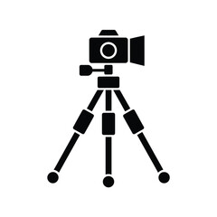Black silhouette of a video camera mounted on a tripod
