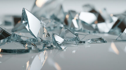 Cracked glass shards with sharp reflective edges