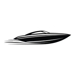 Sleek speedboat in motion with water trails