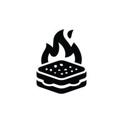 Black and white illustration of a grilled cheese sandwich with flames