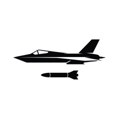 Silhouette of a modern fighter jet with a missile underneath