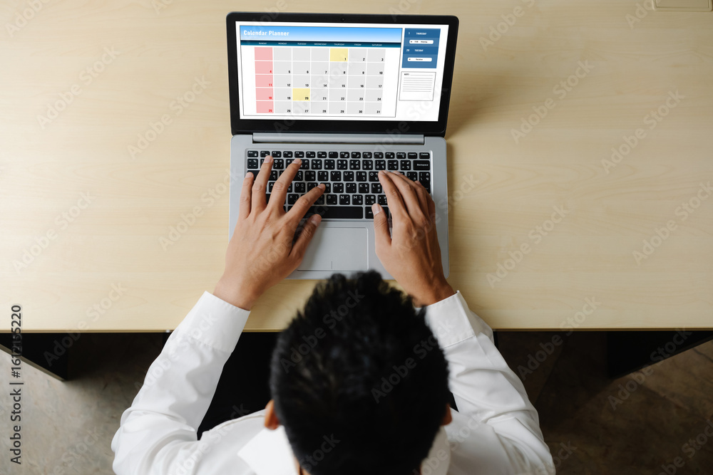 Poster calendar on computer software application for modish schedule planning for personal organizer and on