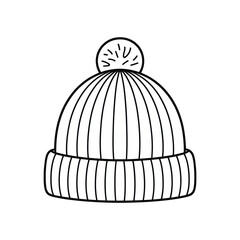 Simple line drawing of a knit beanie hat with a pom pom