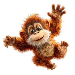 Obraz premium Cute cartoon monkey with fluffy fur and big eyes poses joyfully against a plain background