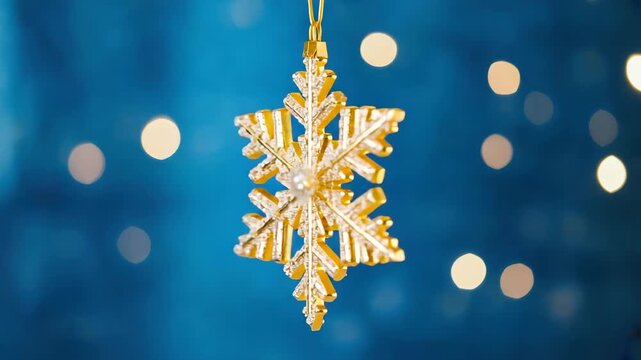 Golden Snowflake Christmas Ornament Against Booker Blue Background