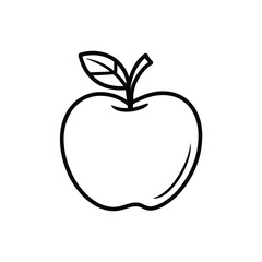 Simple outline drawing of a fresh apple with a leaf and stem