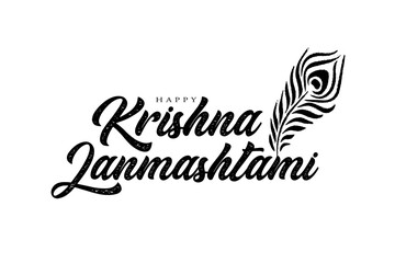 Happy krishna janmashtami greetings with peacock feather vector illustration.