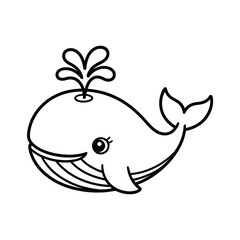 Cute cartoon whale with a water spout and smiling face
