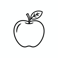 Simple hand drawn outline of a fresh apple with stem and leaf