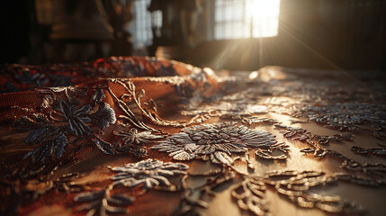 Backlit Lace Fabric with Intricate Floral Motifs