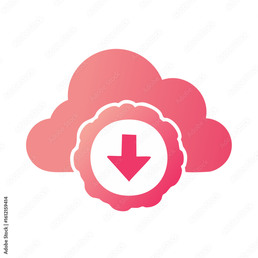 Poster digital download from cloud with arrow symbol internet data transfer icon