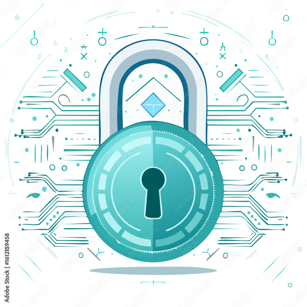 Poster digital security lock with circuit board design data protection abstract tech