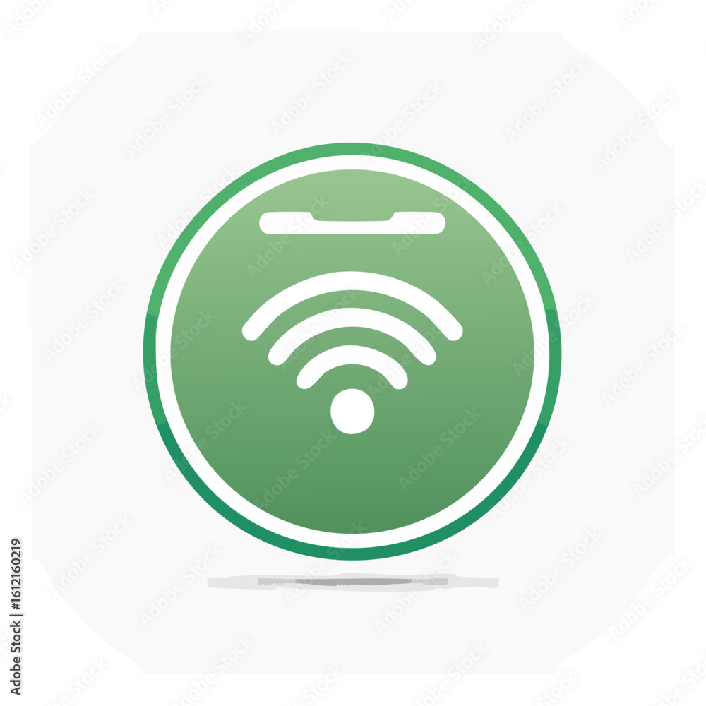 Poster cell phone wifi hotspot network signal on green circle shows wireless connection icon for technology