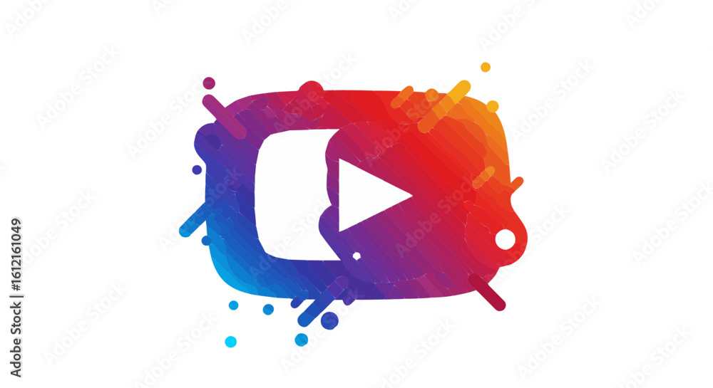 Poster social network icon play button icon in colorful splash style for video streaming and multimedia con