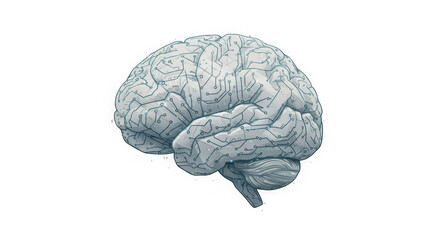 Illustration of a brain with circuit board patterns on a transparent background