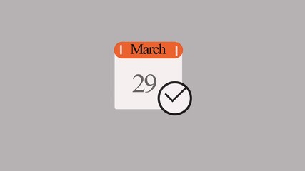 March 29 calendar date animation.calendar date and time animation.