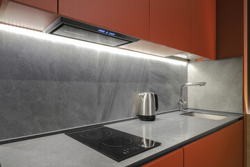 Electric hob and hood in the kitchen