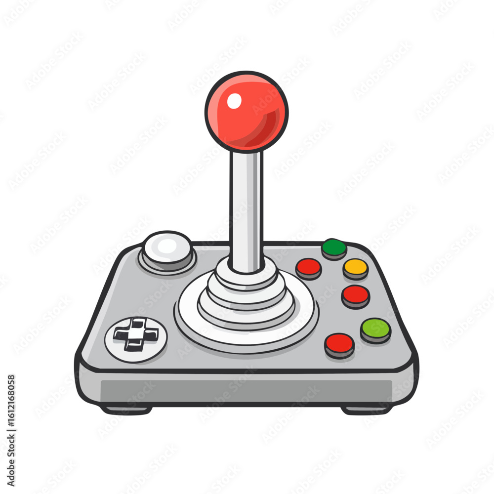 Aufkleber retro arcade style game controller with red joystick and colorful buttons