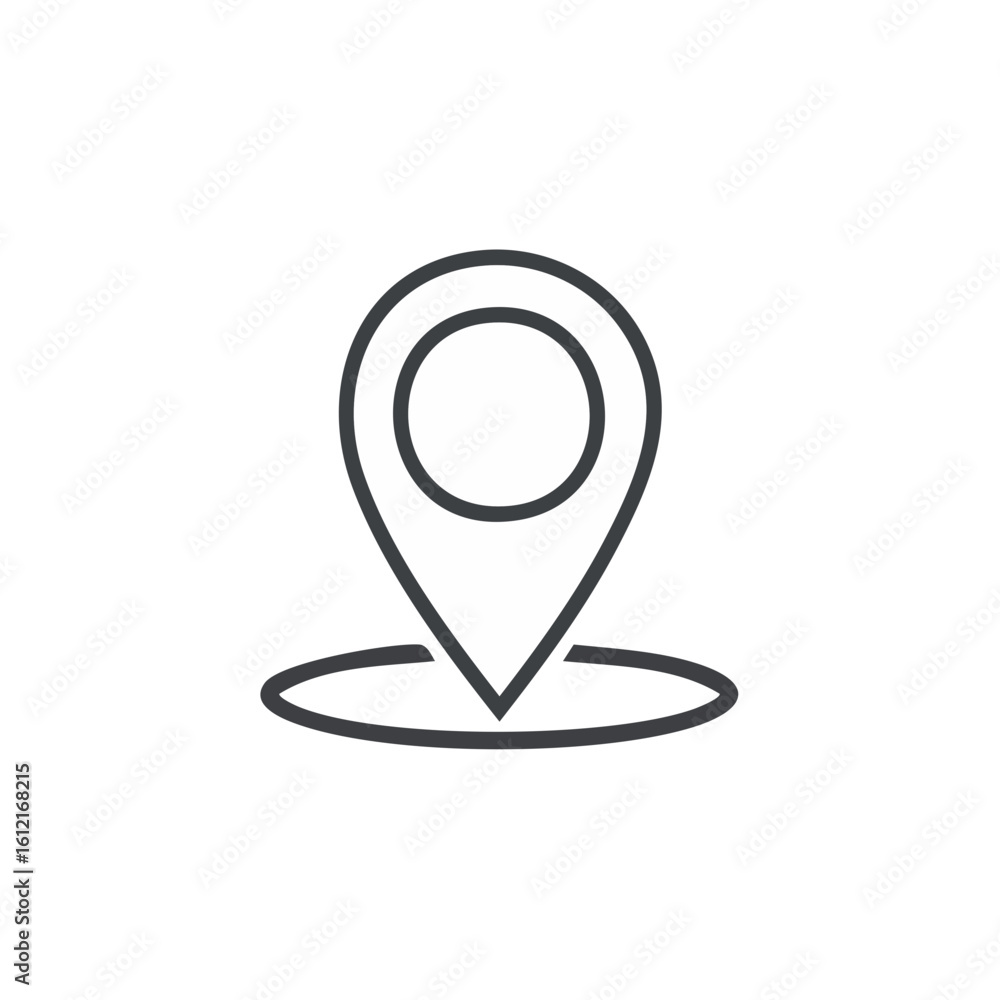 Poster white map pointer icon with location circle on black background, vector illustration