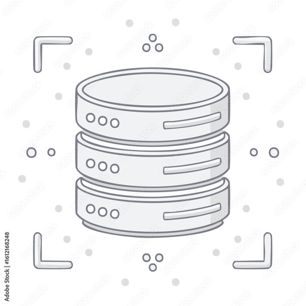 Poster database server vector icon, storage data center, digital information transfer technology in network