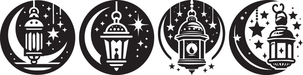 Islamic Ramadan Lantern Moon and Stars Ramadan Kareem Festive Design Elements
