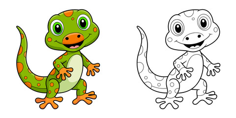 Fototapeta premium Green gecko with orange spots lizard reptile