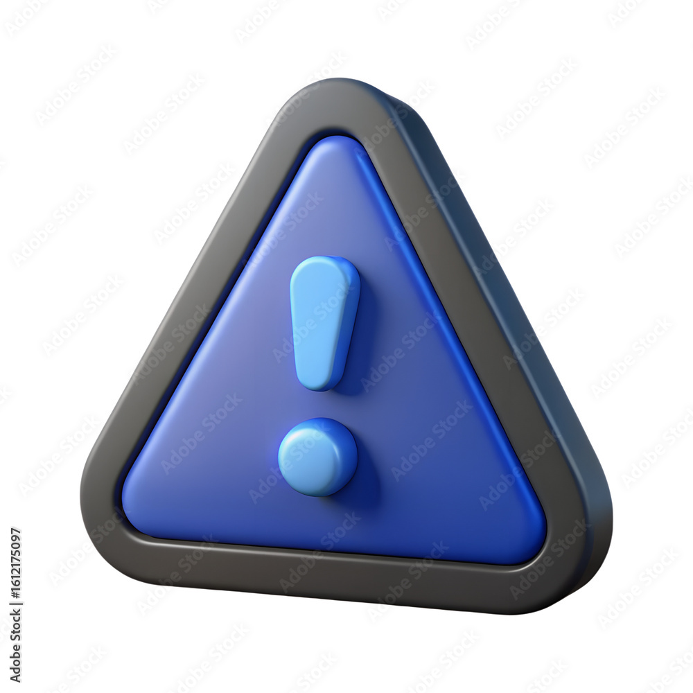 Poster blue warning sign triangle icon with exclamation mark 3d render for website ui and ux design element