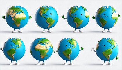 Cartoon Earth Globes in Various Poses