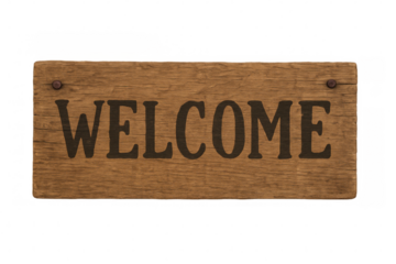 Wooden welcome sign hanging with transparent background