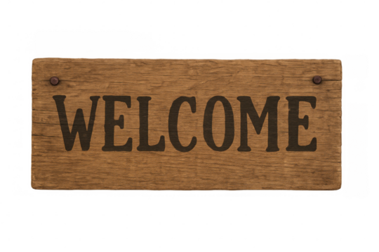 Wooden welcome sign hanging with transparent background