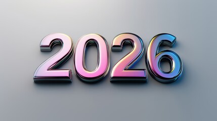 Glossy reflective 2026 numbers in vibrant hues create a vibrant visual effect, perfect for New Year's Eve celebrations or special occasions.