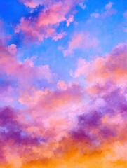 abstract watercolor background sunset sky orange purple