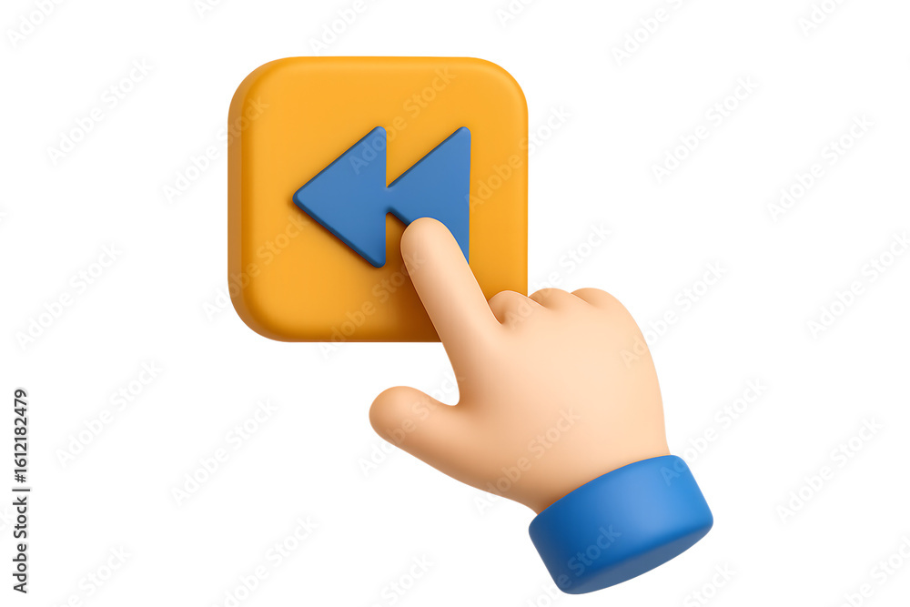 Fototapete rewind button: a cartoon hand pointing to a rewind button. the button is a vibrant color and feature