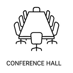 Conference hall with a long table and chairs in minimalist design  