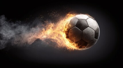 Fototapeta premium A soccer ball on fire. The speed is intense, the heat is real, and the game is on. This ball is a force of nature, ready to score.