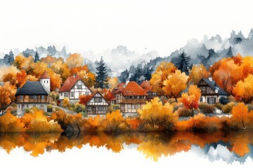 Colorful rows of European style houses on a sunny day in autumn