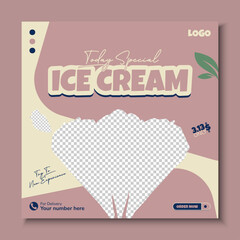Social media post design template for a food menu and ice cream store