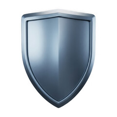 A polished metallic shield with a classic medieval shape 3d rendering isolated on transparent background