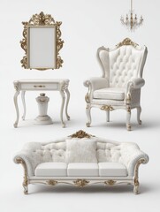 Isolated white background with classic furniture set.